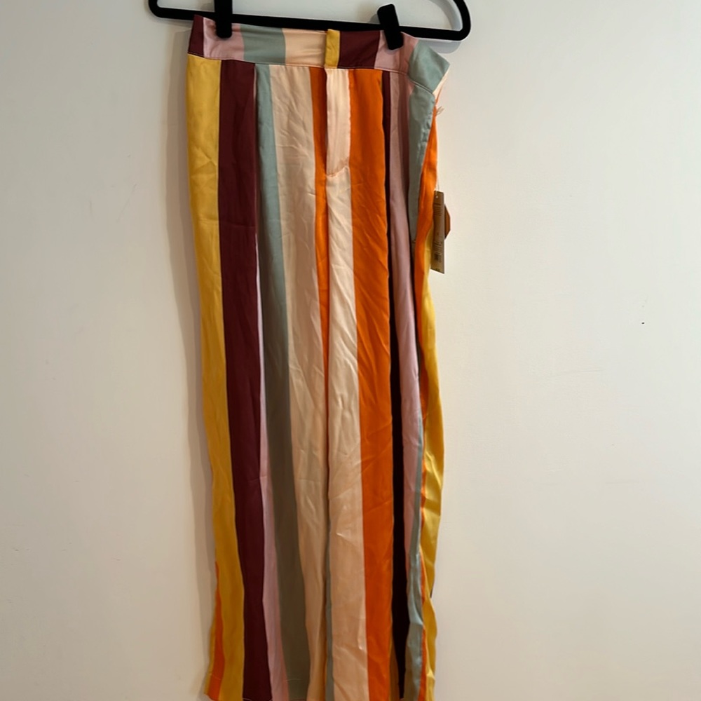 NWT Mixed Vertical Stripe Print Wide Leg Pants - Fe Noel x Target Orange/Brown